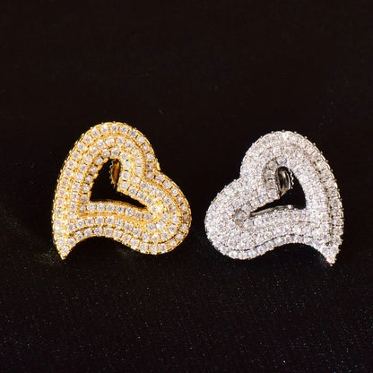 Iced Out Hollow Heart Zircon Stud Earrings | Retro Luxury Hip Hop Jewelry | Caratix Jewelry - CaratixJewelry