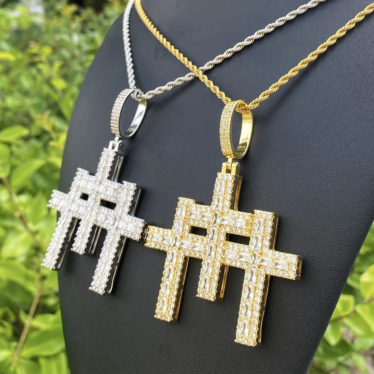 Iced Out 3-in-1 Triple Cross Pendant | Men's Super Combo Stacked Necklace - CaratixJewelry