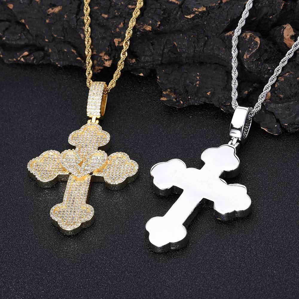 Iced Out Broken Heart Cross Pendant Necklace Zircon Chrome Heart Crossr Style | Caratix Jewelry - CaratixJewelry