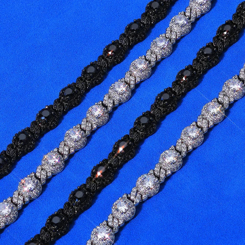 7.5mm Round Bead Cuban Link Zircon Hip Hop Necklace Gold Chain Rapper Style for Men | Caratix Jewelry - CaratixJewelry