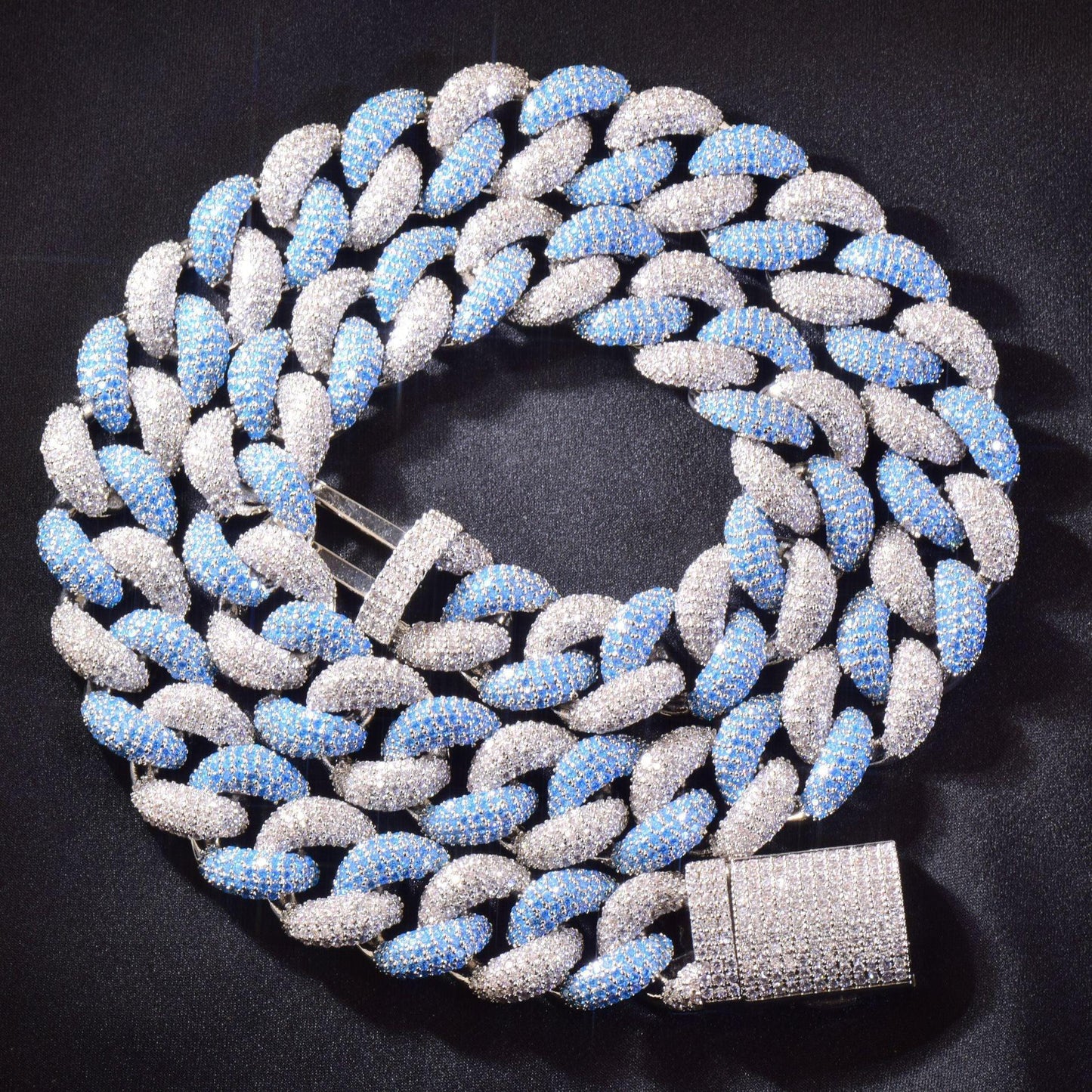 14mm Silver Blue Bubble Cuban Chain Necklace - CaratixJewelry