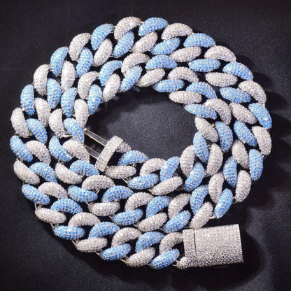 14mm Silver Blue Bubble Cuban Chain Necklace - CaratixJewelry