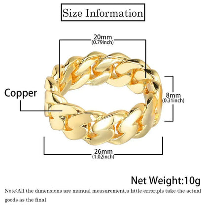 8mm Polished Cuban Link Ring with 18K Gold Plating for Men | Trendy Hip Hop Jewelry | Caratix Jewelry - CaratixJewelry
