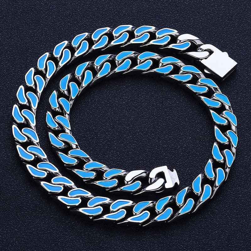 Custom 12mm Color Drip Cuban Chain Necklace Stainless Steel Hip Hop Jewelry | Caratix Jewelry - CaratixJewelry
