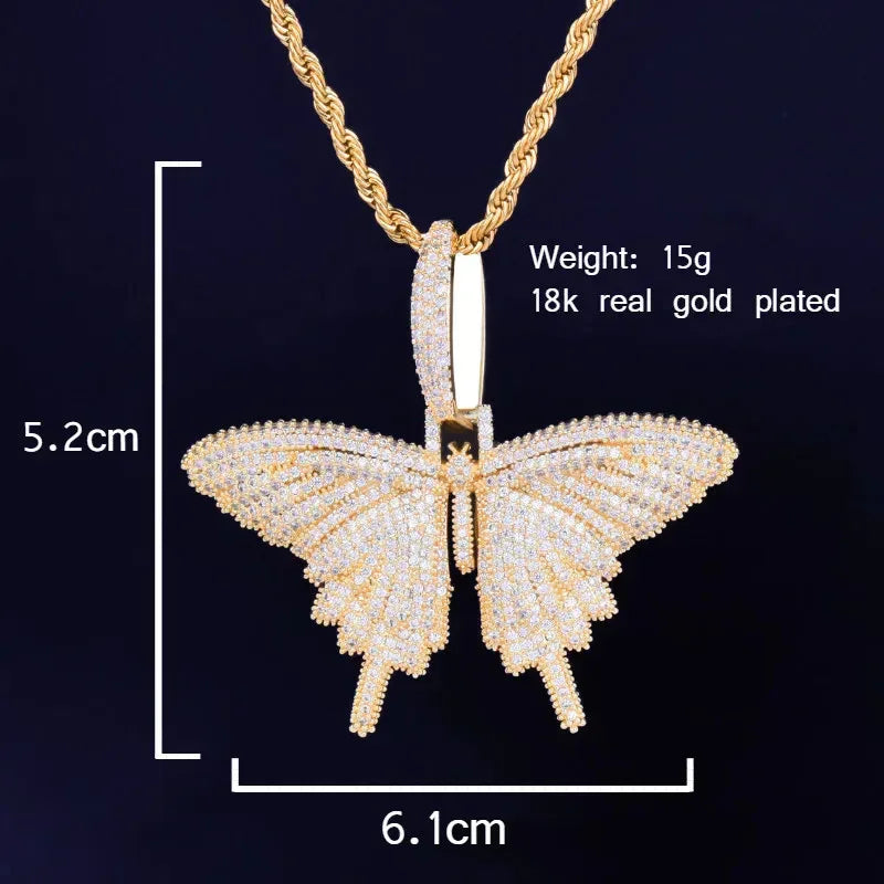 Luxury Multi-Color Iced Out Butterfly Pendant | Unisex Rainbow Zircon Animal Necklace | Premium Copper Hip Hop Butterfly Bling | Senior Sense Jewelry | Caratix - CaratixJewelry