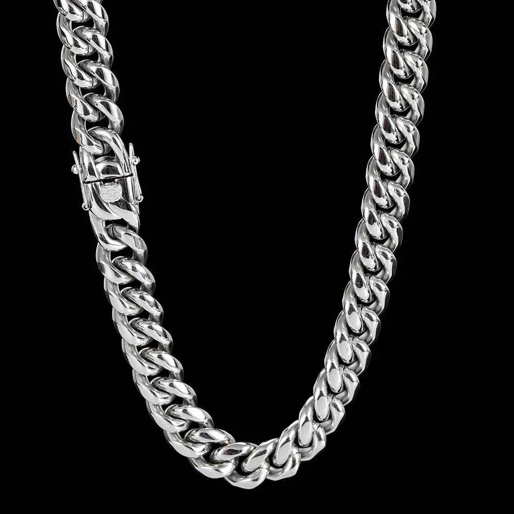 Stainless Steel Cuban Chain Necklace with Dragon Head Clasp for Men | Polished Titanium Steel | Caratix Jewelry - CaratixJewelry