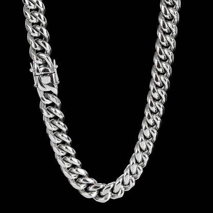 Stainless Steel Cuban Chain Necklace with Dragon Head Clasp for Men | Polished Titanium Steel | Caratix Jewelry - CaratixJewelry