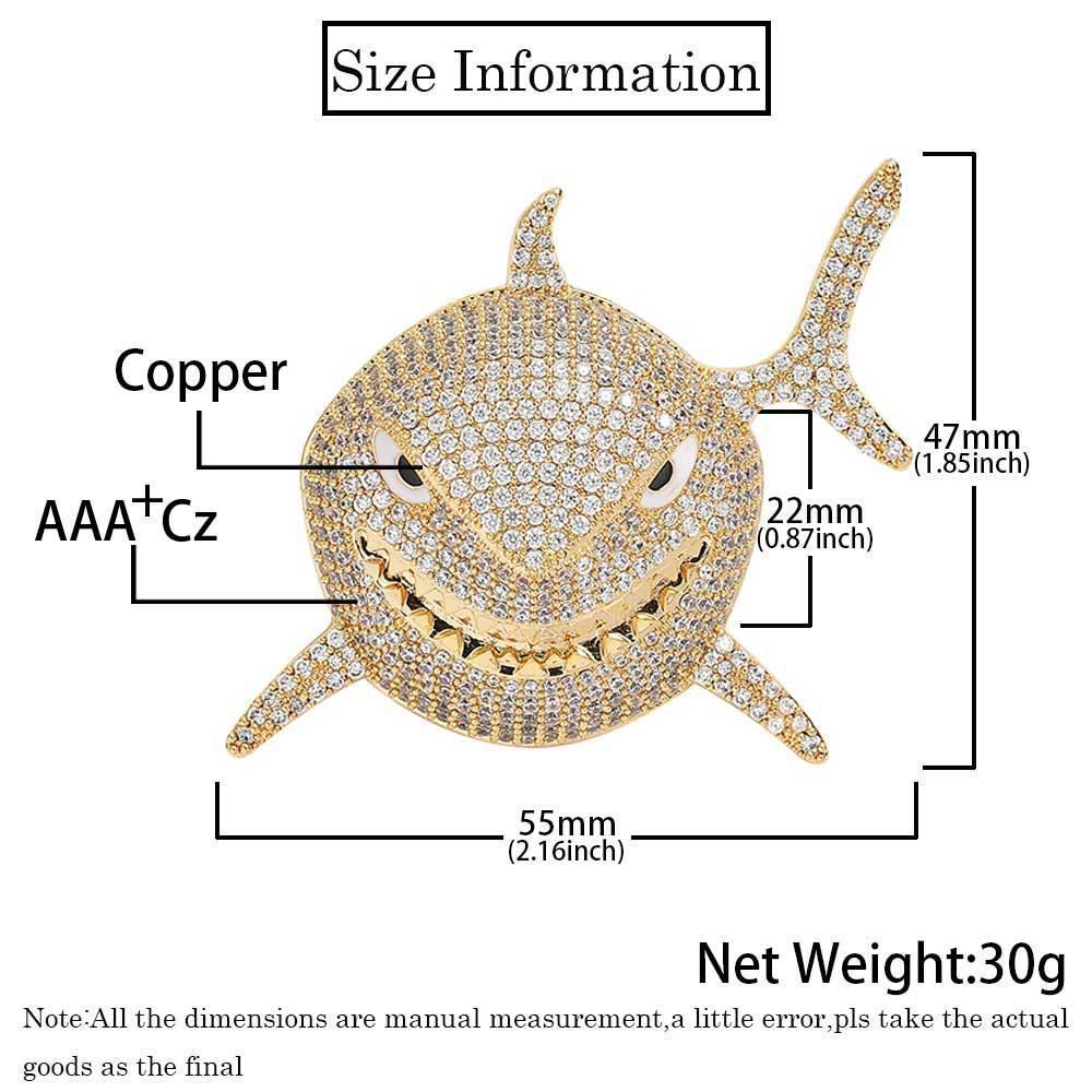 Shark Pendant Necklace with Micro-Pave Zircon and Full Look for Men | Caratix Jewelry - CaratixJewelry