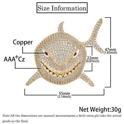 Shark Pendant Necklace with Micro-Pave Zircon and Full Look for Men | Caratix Jewelry - CaratixJewelry