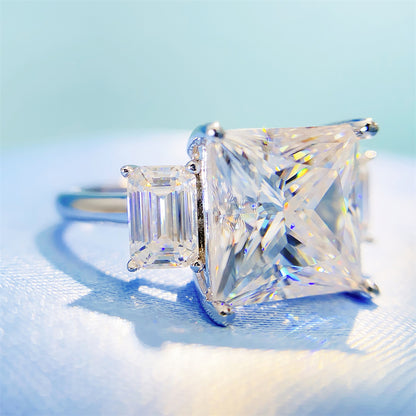 Massive 6 Carat Princess Cut Moissanite Ring S925 Silver | 10mm Square D VVS1 | Caratix