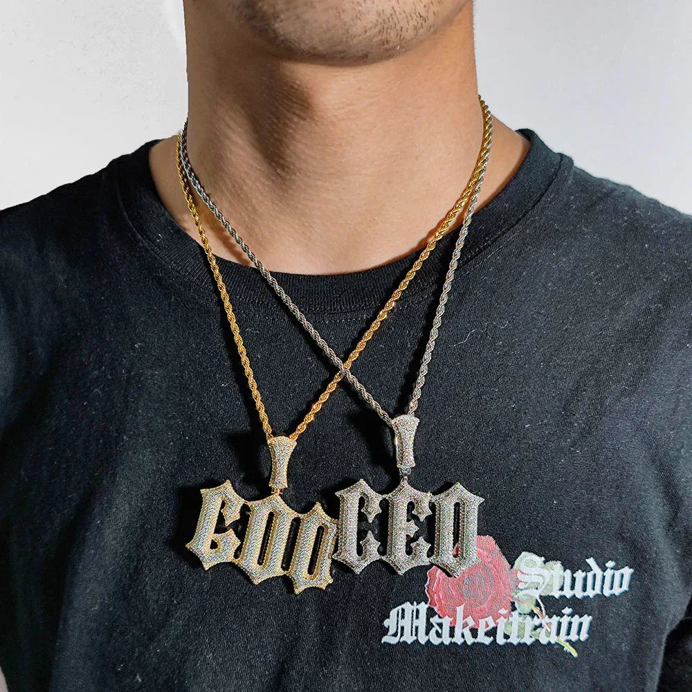 Custom Spiked Letter Pendant Necklace with Zircon Stones for Men | Caratix Jewelry - CaratixJewelry