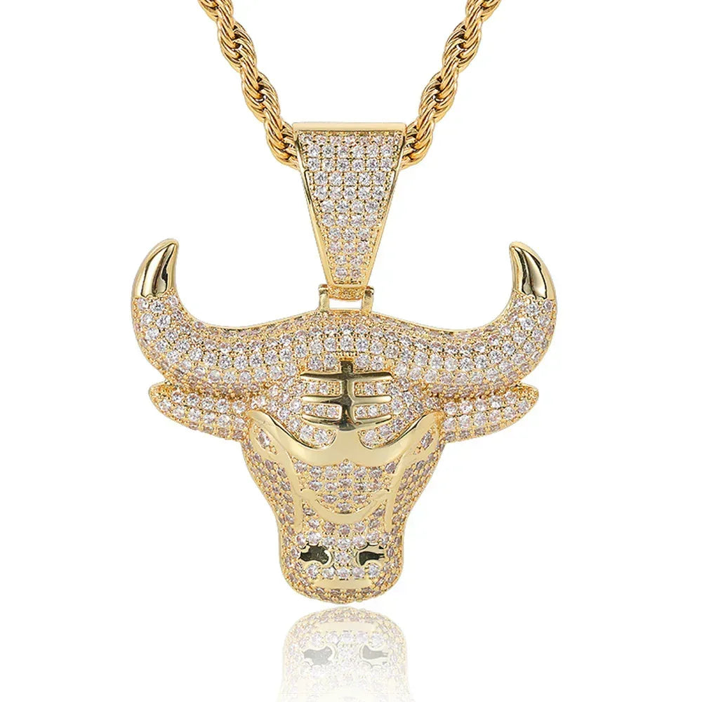 Bull Head Pendant Necklace with Copper Frame and Zircon Stones for Men | Caratix Jewelry - CaratixJewelry