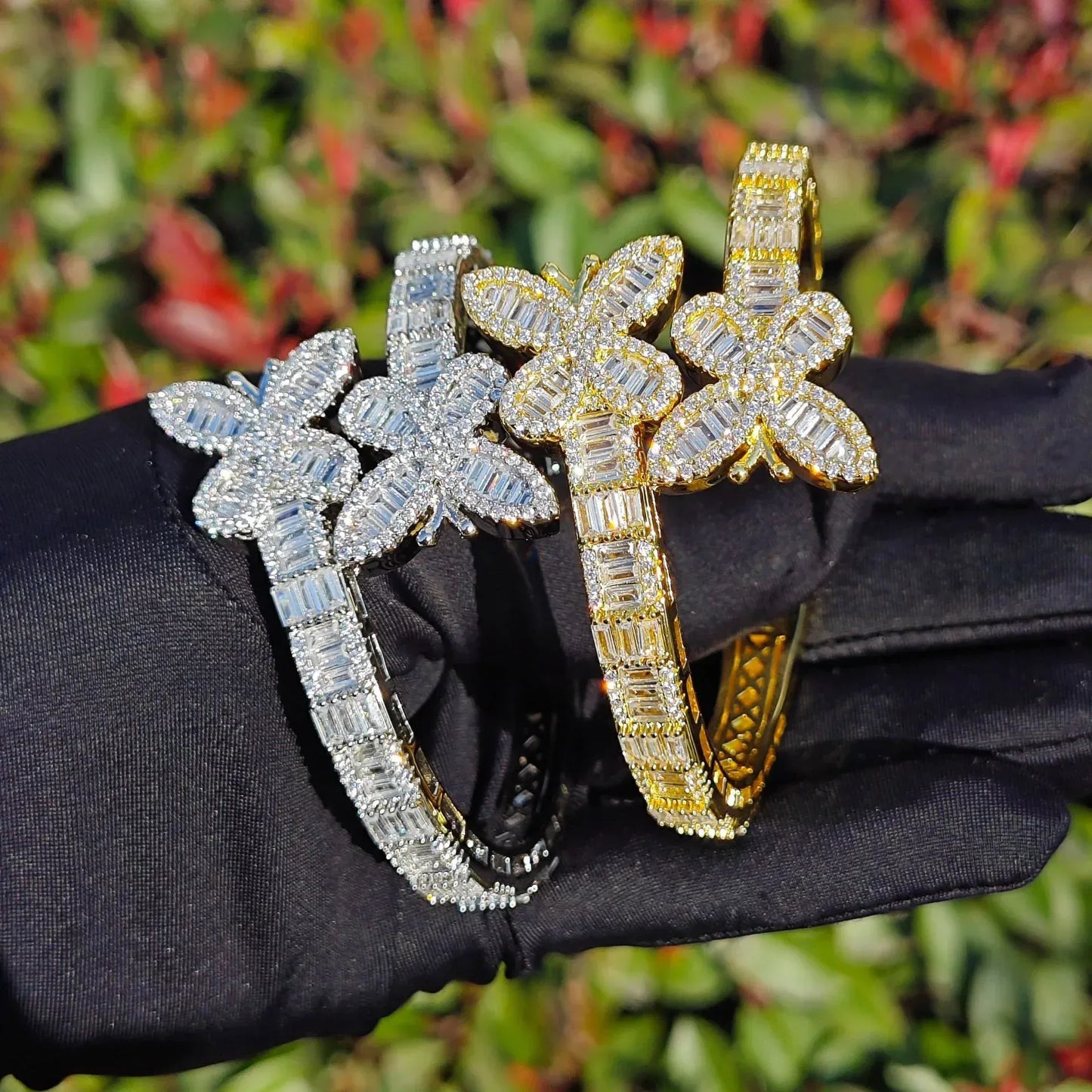 Iced Out Butterfly Bangle Bracelet with Copper & Zircon | Gold & Silver Open Cuff Hip Hop Jewelry for Men & Women | Caratix Jewelry - CaratixJewelry