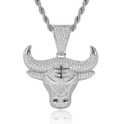 Bull Head Pendant Necklace with Copper Frame and Zircon Stones for Men | Caratix Jewelry - CaratixJewelry