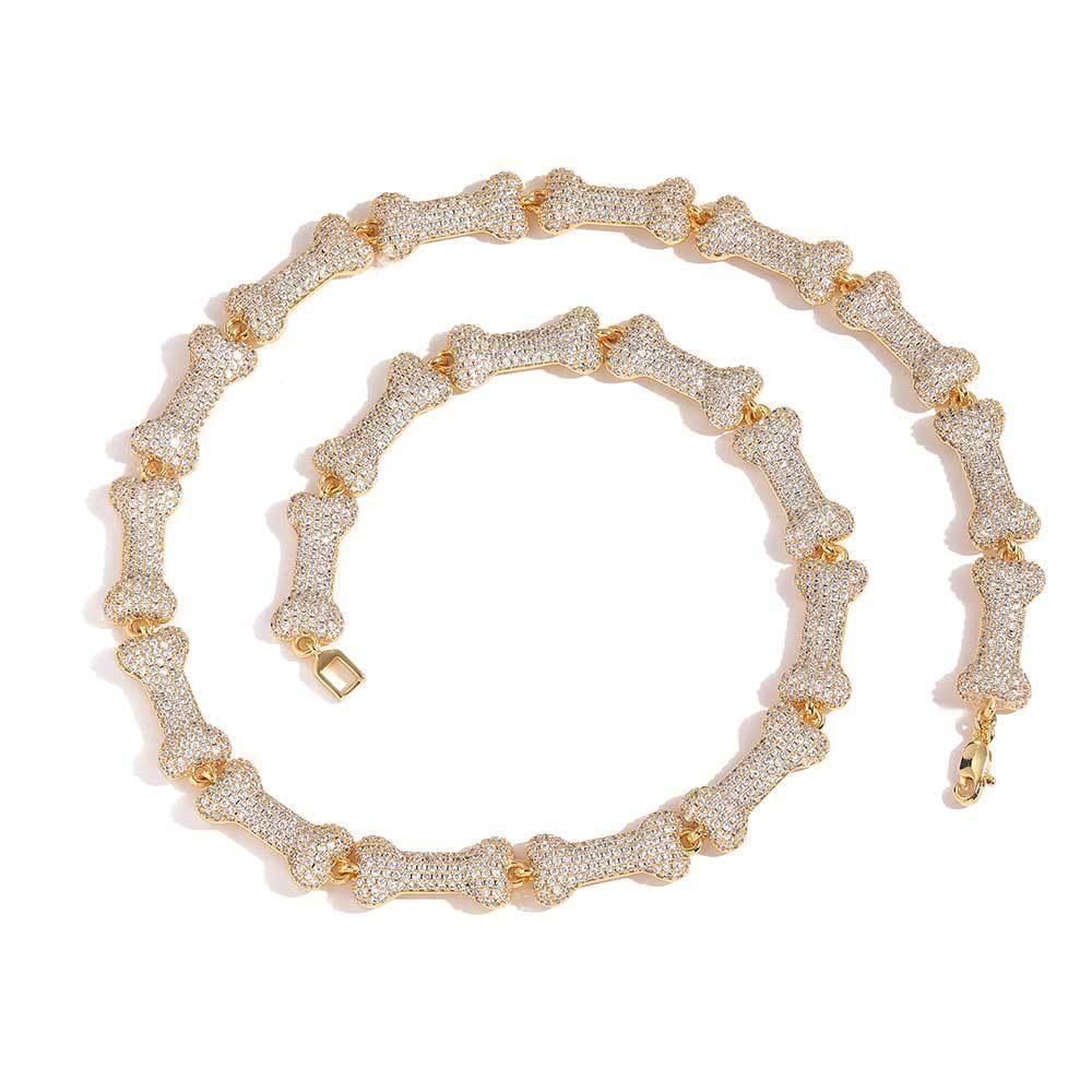 10mm Bone Zircon Necklace with Box Clasp Hip Hop Jewelry - CaratixJewelry