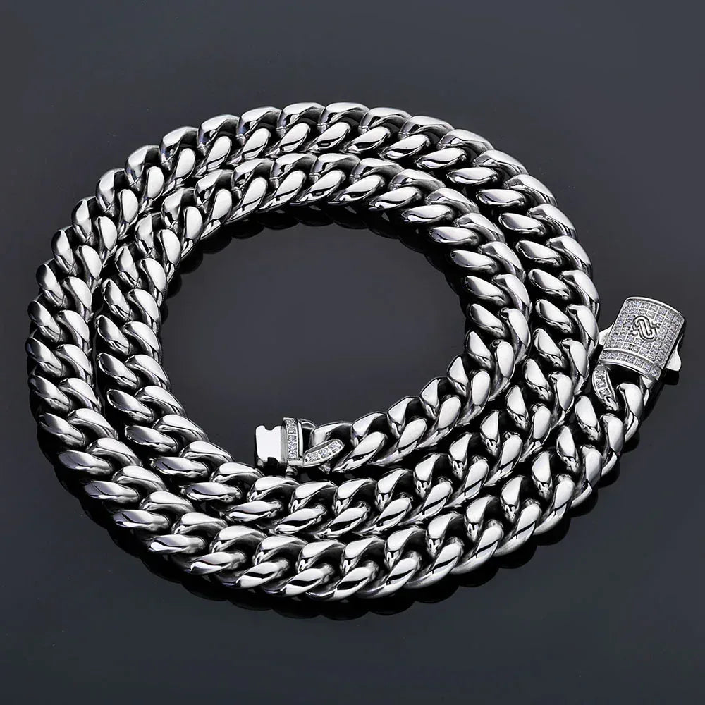 Custom Stainless Steel Round-Polished Cuban Necklace | Clasp Hip Hop Bling | Caratix - CaratixJewelry