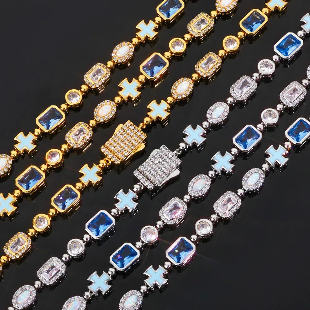 Enamel Cross Gemstone Chain Zircon Bracelet for Men | Caratix Jewelry - CaratixJewelry