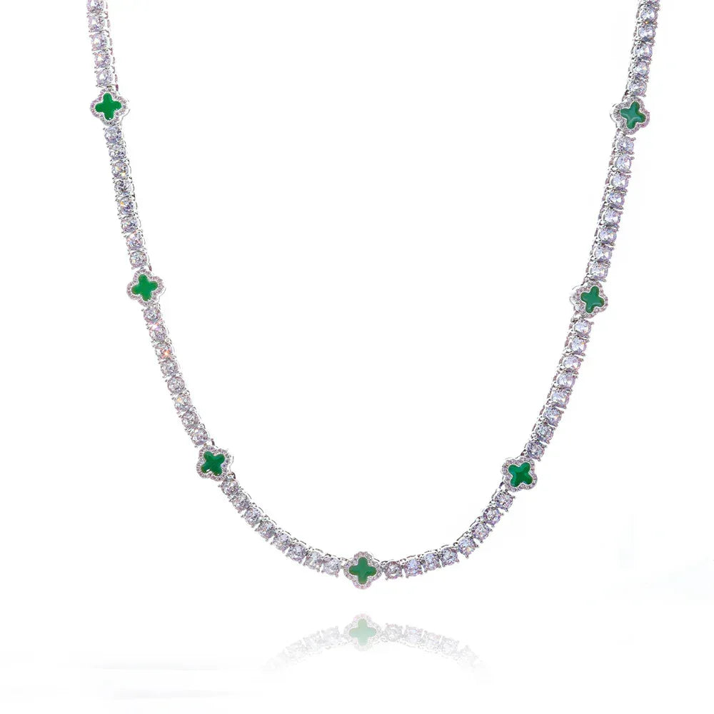 Custom S925 Silver 4mm Clover Tennis Chain | Women's Rapper Iced Out Chain | Caratix - CaratixJewelry