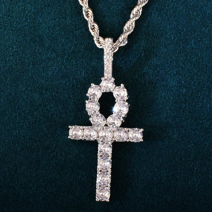 CZ Ankh Cross Pendant Necklace | Men’s Streetwear Jewelry - CaratixJewelry