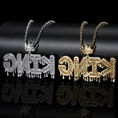 ATM Dollar Letter Pendant Necklace with T-Shaped Zircon Stones for Men | Caratix Jewelry - CaratixJewelry