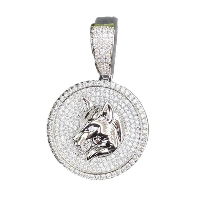 Iced Out Round Wolf Head Medallion | Men's Real Copper CZ "Alpha" Necklace | - CaratixJewelry