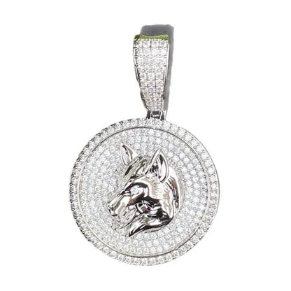 Iced Out Round Wolf Head Medallion | Men's Real Copper CZ "Alpha" Necklace | - CaratixJewelry