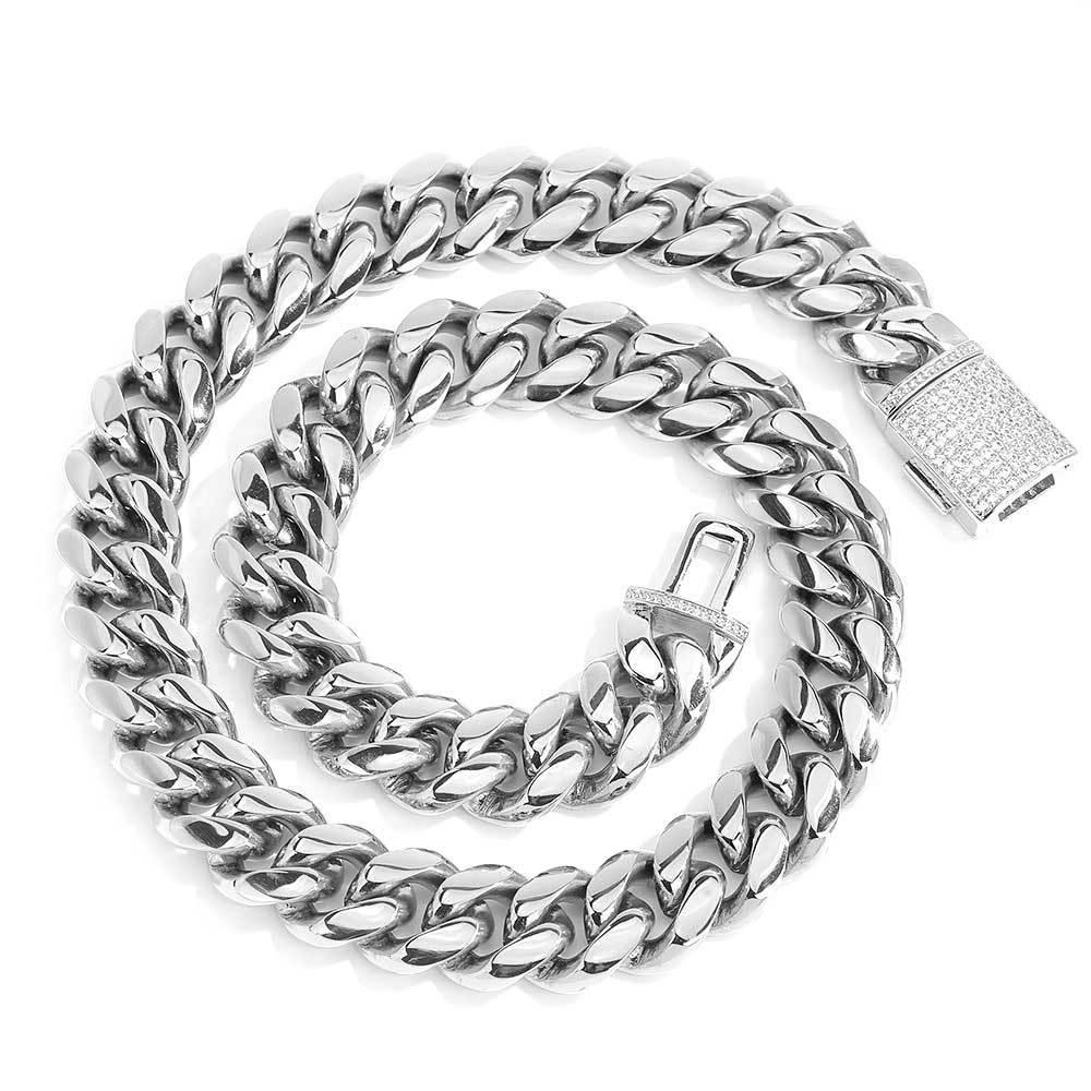 Stainless Steel Miami Cuban Chain Zircon Necklace with Flip Lock for Men | Caratix Jewelry - CaratixJewelry