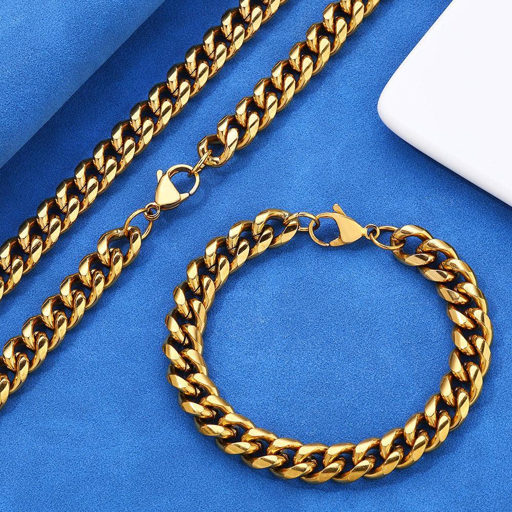 Rounded Cuban Link Stainless Steel Necklace with Lobster Clasp Gold Chain Rapper Style for Men | Caratix Jewelry - CaratixJewelry