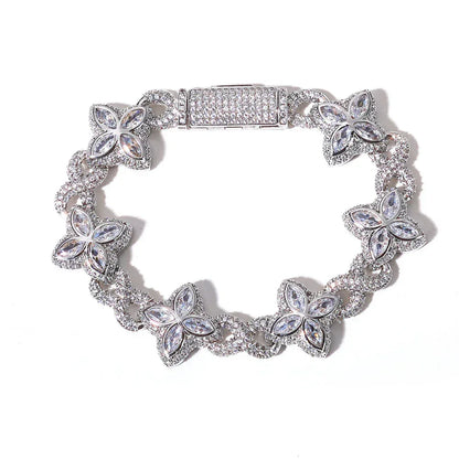 Iced Out Infinity 8 Clover Cuban Bracelet | Heavy Zircon Hip Hop Link | Premium Rapper Iced Out Chain | Caratix - CaratixJewelry