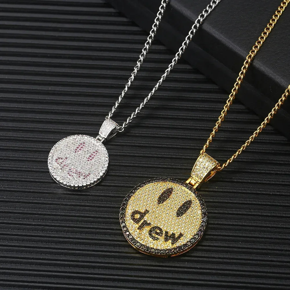 Drew Smiley Face Pendant Hip Hop Necklace with Micro-Pave Zircon for Men | Caratix Jewelry - CaratixJewelry