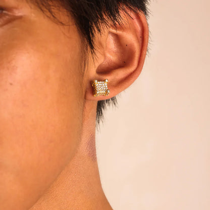 Iced Out Hip Hop Studs - Square & Round CZ Earrings for Men