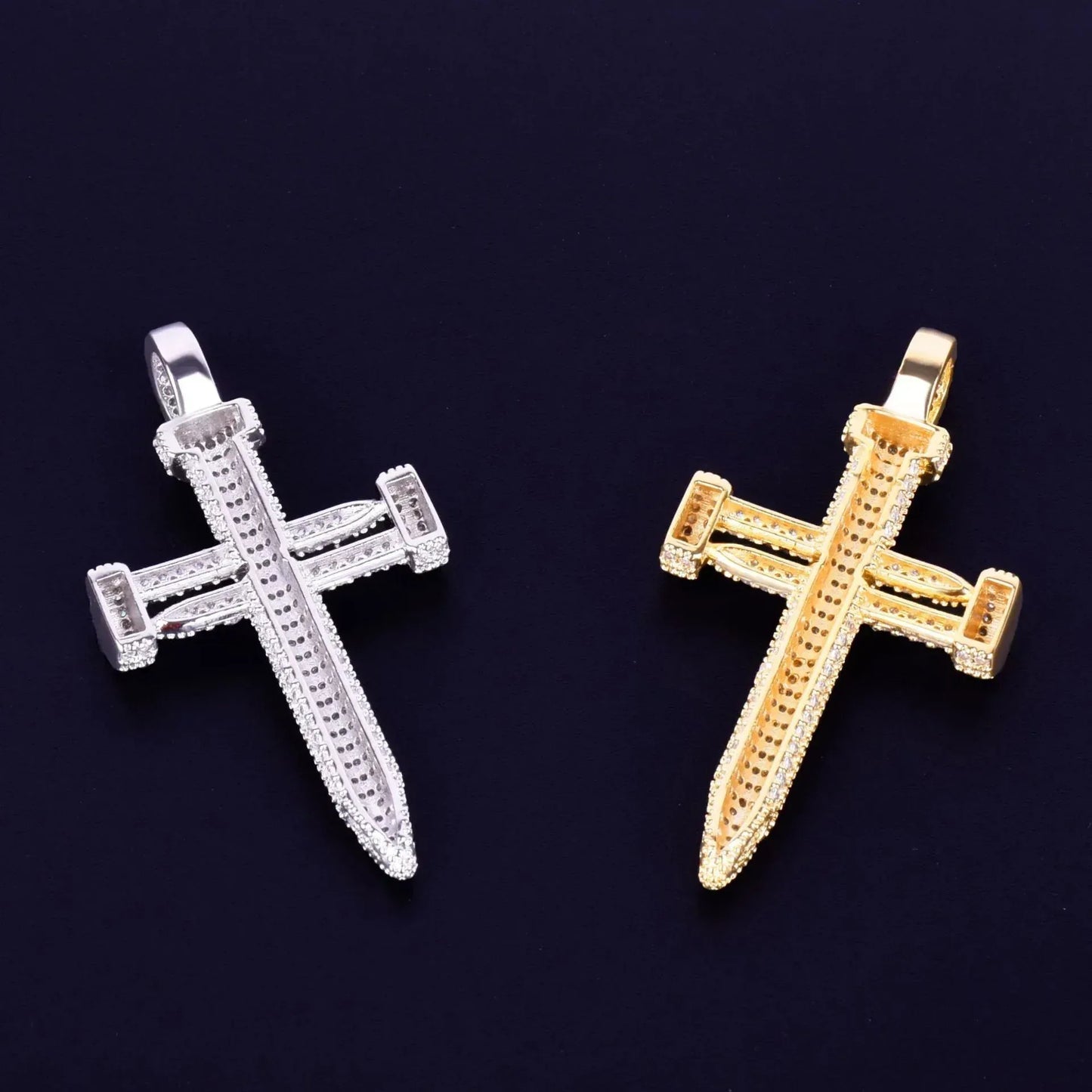 Modern Iced Out Thumbtack Nail Cross Pendant | Men's Industrial Hip Hop Necklace | Premium Copper CZ Jewelry | Unique Street Edge | Caratix - CaratixJewelry