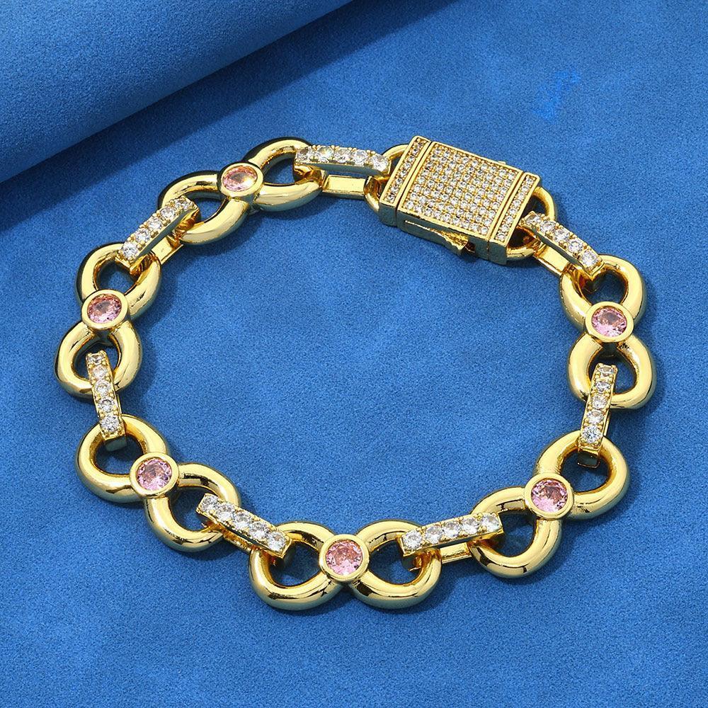 Custom 12mm Pink Zircon Infinity 8 Link Bracelet for Rapper | Caratix - CaratixJewelry
