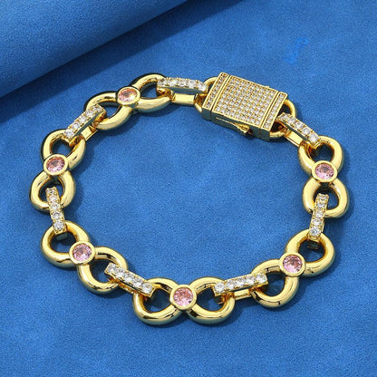 Custom 12mm Pink Zircon Infinity 8 Link Bracelet for Rapper | Caratix - CaratixJewelry