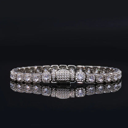 Custom 5mm S925 Silver Baguette Bracelet | Pro Flip-Clasp Bling Jewelry | Caratix - CaratixJewelry