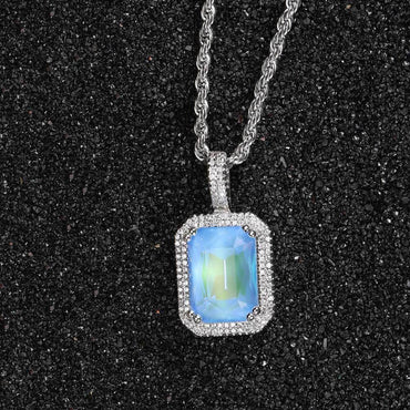 Mocha Fluorescent Square Pendant with Solid Zircon and Colorful Gemstones for Men and Women | Caratix Jewelry - CaratixJewelry