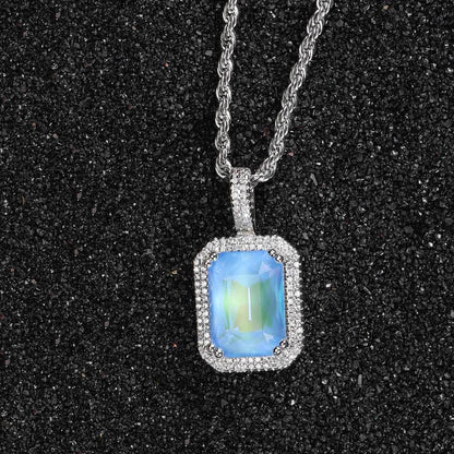 Mocha Fluorescent Square Pendant with Solid Zircon and Colorful Gemstones for Men and Women | Caratix Jewelry - CaratixJewelry