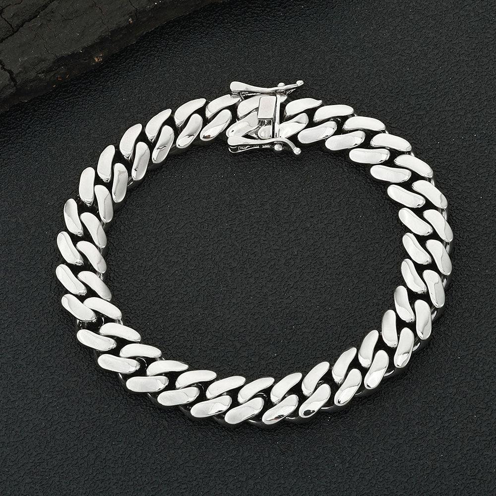 Polished Cuban Link Bracelet with Insert Clasp Hip Hop Jewelry - CaratixJewelry