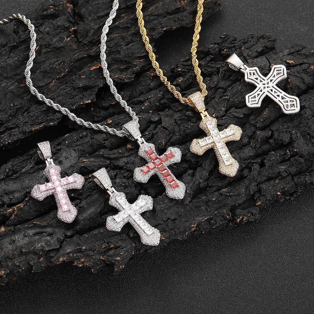 Custom Colored Zircon Cross Pendant Necklace with Full Design for Men and Women | Caratix Jewelry - CaratixJewelry