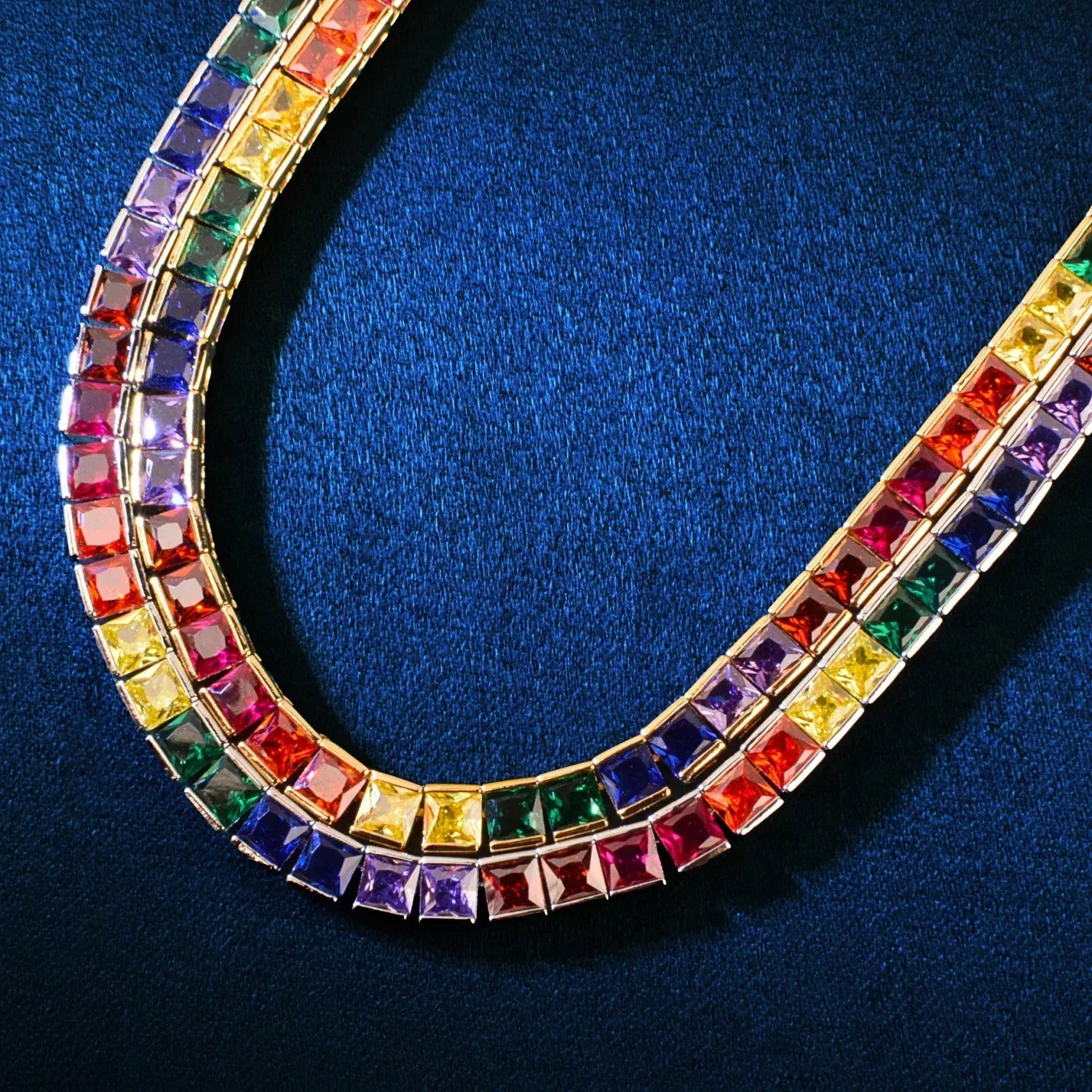 Single Row Rainbow Tennis Chain Necklace with Copper & Colorful Zircon | Hip Hop Jewelry | Caratix Jewelry - CaratixJewelry