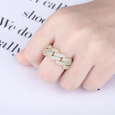Men's Iced Out Rhombus Cuban Ring | Geometric Pave Index Band | Caratix