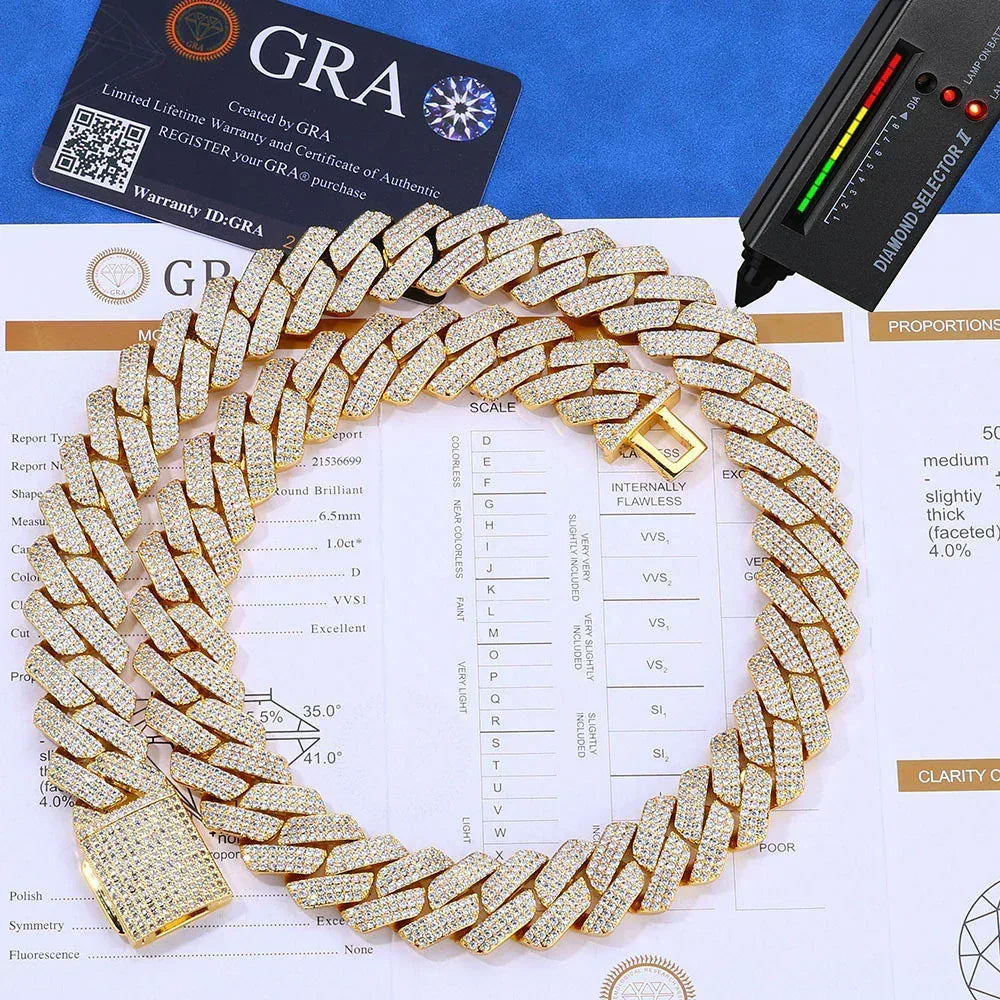 20mm -Cut Moissanite Cuban Link Chain – S925 Sterling Silver Iced-Out Hip Hop Men’s Bold Luxury Streetwear Necklace - CaratixJewelry