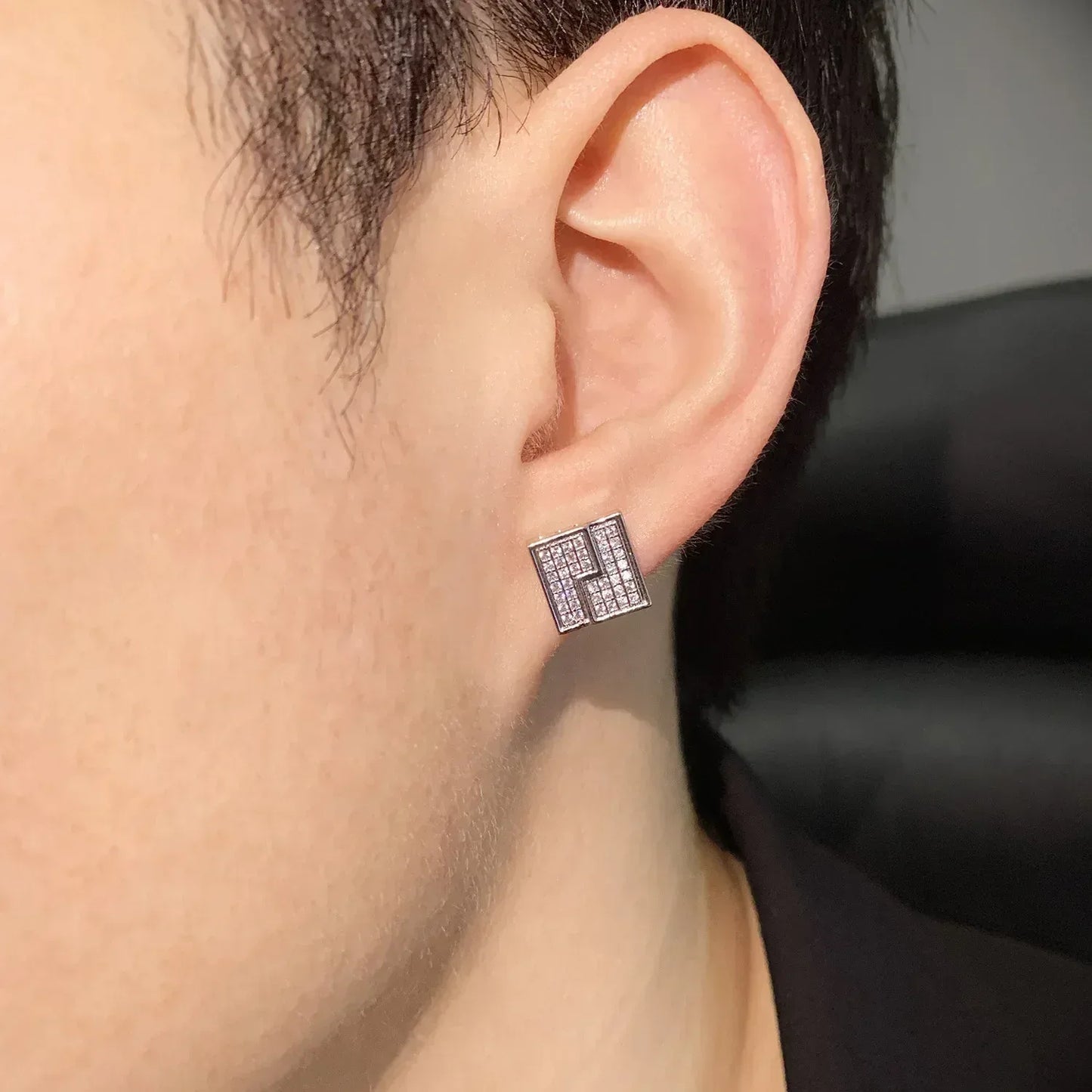 Zircon Square Stud Earrings with Zigzag Design | Retro Hip Hop Jewelry | Caratix Jewelry - CaratixJewelry