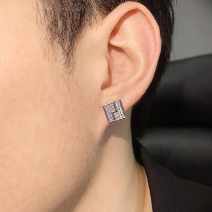 Zircon Square Stud Earrings with Zigzag Design | Retro Hip Hop Jewelry | Caratix Jewelry - CaratixJewelry