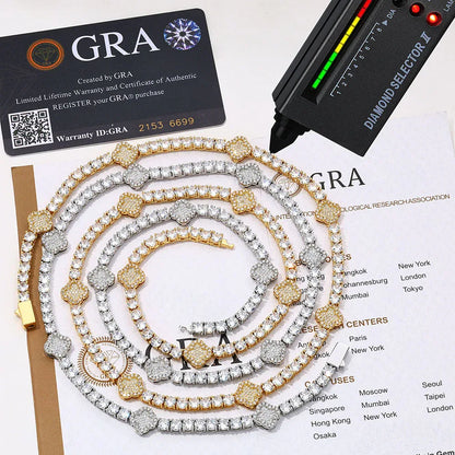 S925 Sterling Silver Moissanite Clover Tennis Chain | VVS Moissanite Necklace | Tester Passed Hip Hop Jewelry | Caratix - CaratixJewelry