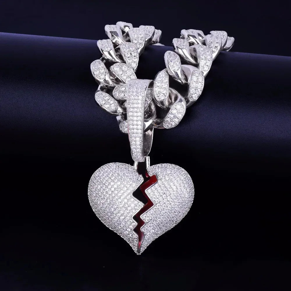 Creative Shattered Broken Heart Iced Out Pendant | Men's Artistic Hip Hop Necklace | Premium Copper CZ Jewelry | Streetwear Emo Bling | Caratix - CaratixJewelry