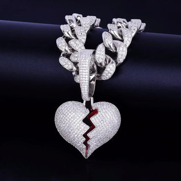 Creative Shattered Broken Heart Iced Out Pendant | Men's Artistic Hip Hop Necklace | Premium Copper CZ Jewelry | Streetwear Emo Bling | Caratix - CaratixJewelry
