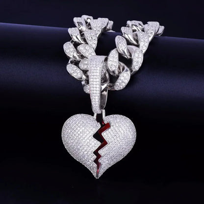 Creative Shattered Broken Heart Iced Out Pendant | Men's Artistic Hip Hop Necklace | Premium Copper CZ Jewelry | Streetwear Emo Bling | Caratix - CaratixJewelry