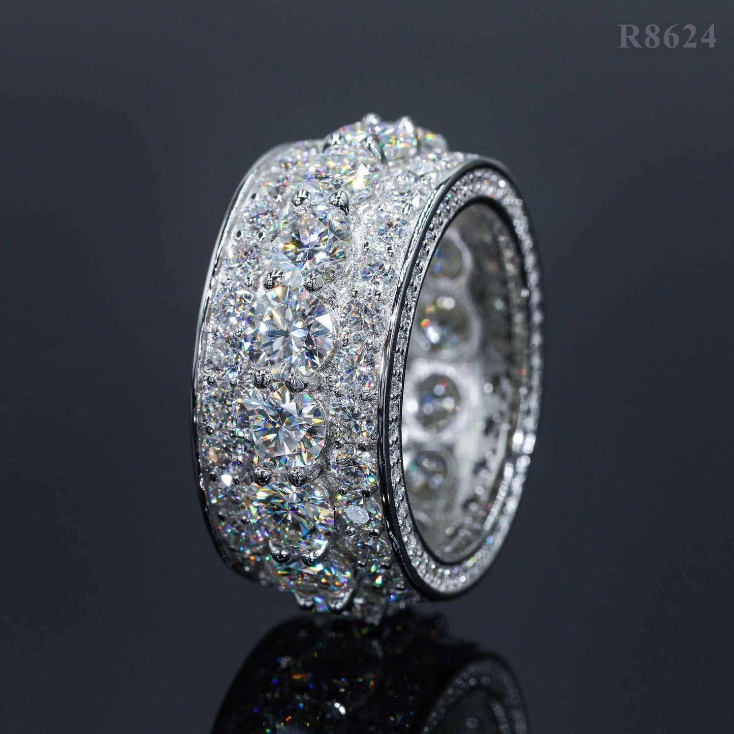 5mm Moissanite Men’s Ring | S925 Silver Full Iced Out Hip Hop Rapper Jewelry - CaratixJewelry