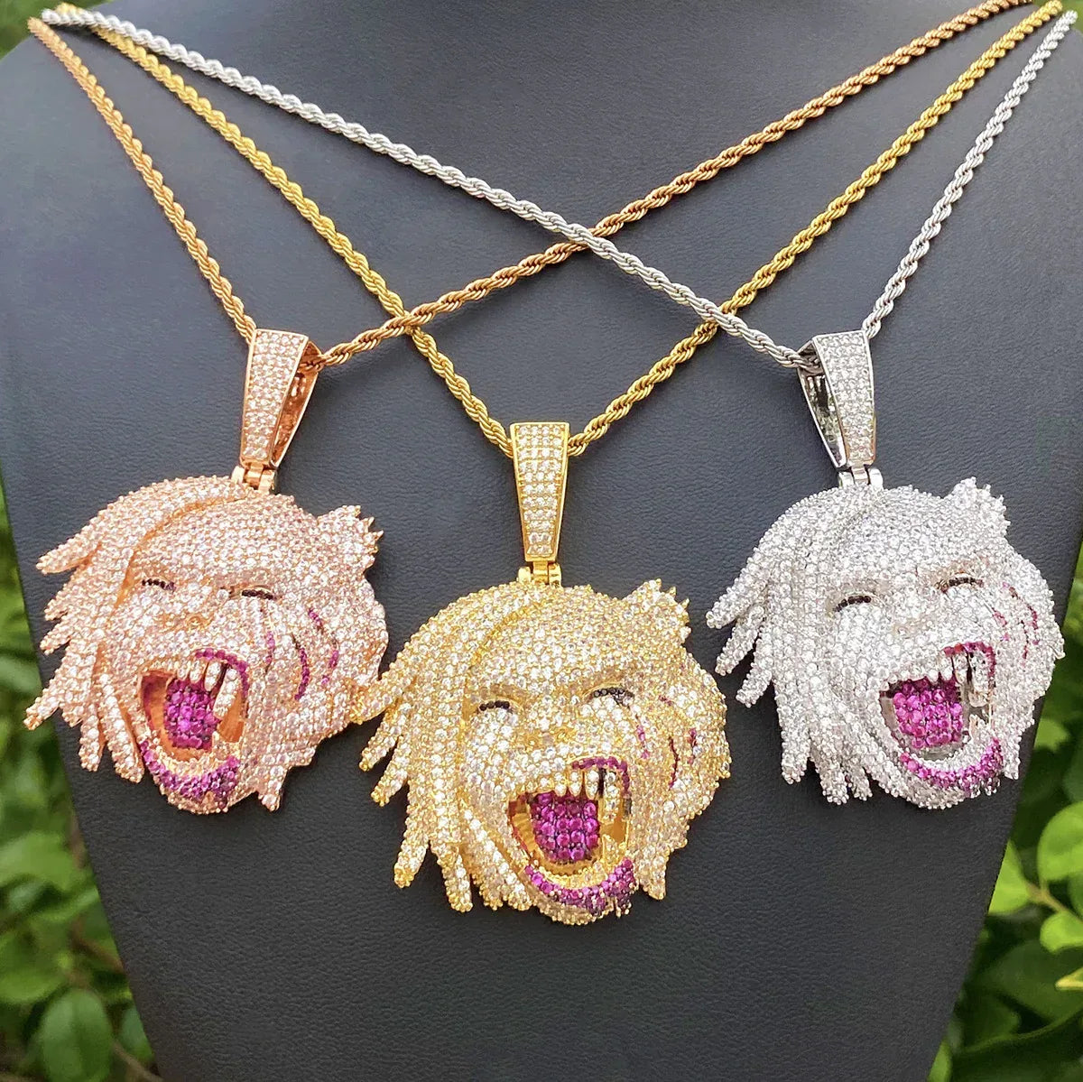 Iced Out Harley Quinn Pendant | Men's Real Copper CZ Necklace - CaratixJewelry